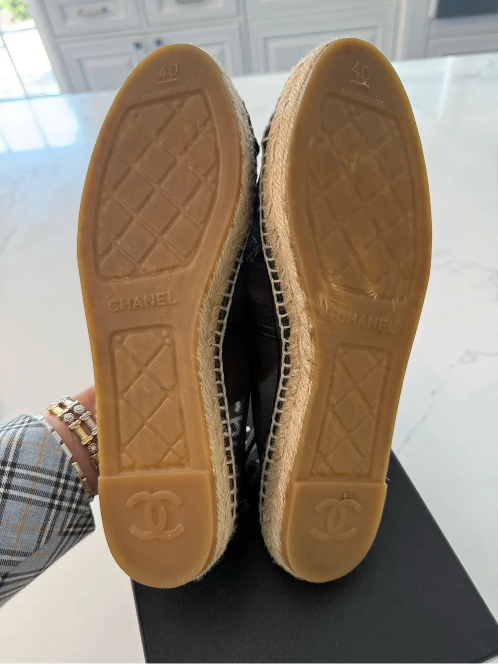 CHANEL mesh CC grosgrain black espadrilles size 40 EUC BOX & dust bag